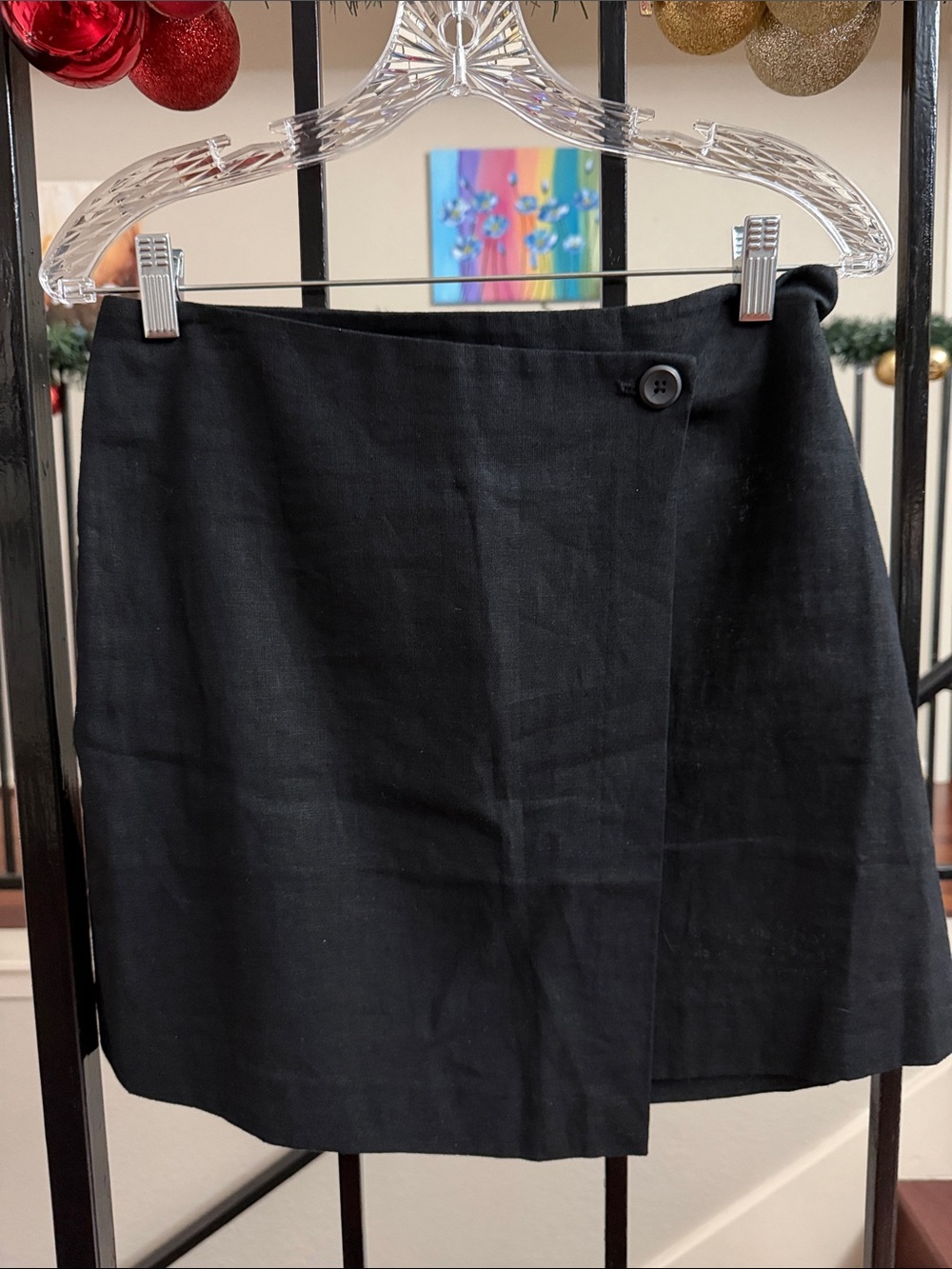 Calvin Klein Black Linen Mini Wrap Skirt
